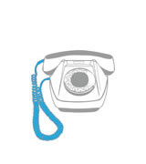 Grijze telefoon met blauwe draad.